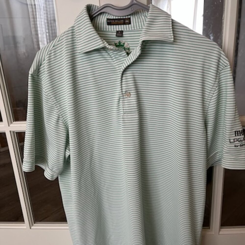 Green and White Striped Peter Millar Polo - Picture 2 of 4